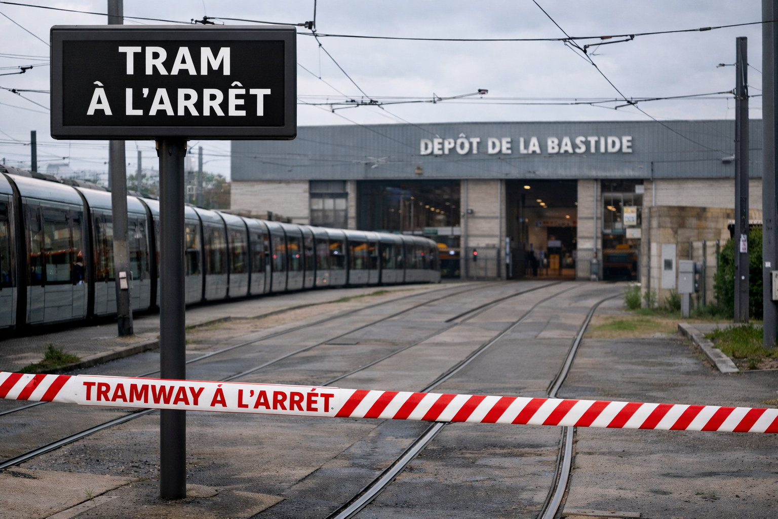 Tramway à l’arrêt à Bordeaux après une fuite de gaz au dépôt de la Bastide